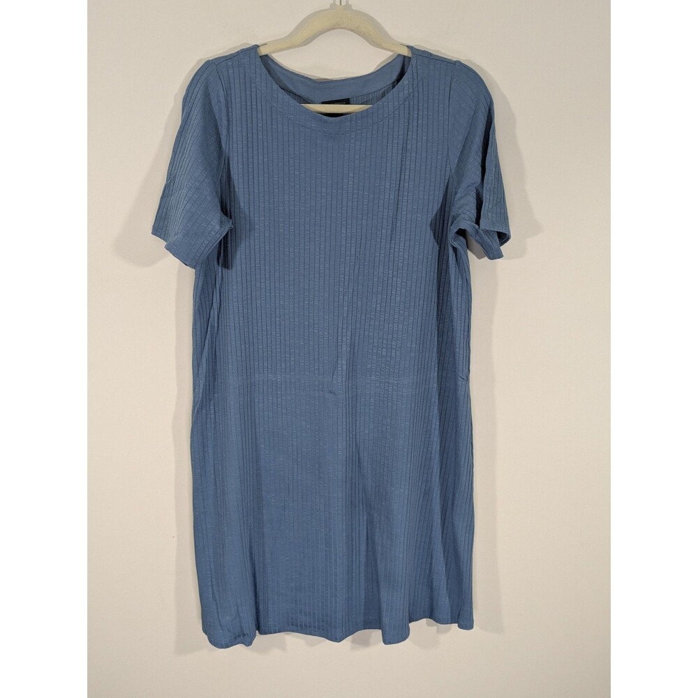 J.Jill Wearever Ribbed Shirt Dress Blue Casual Size Large Petite Stretch